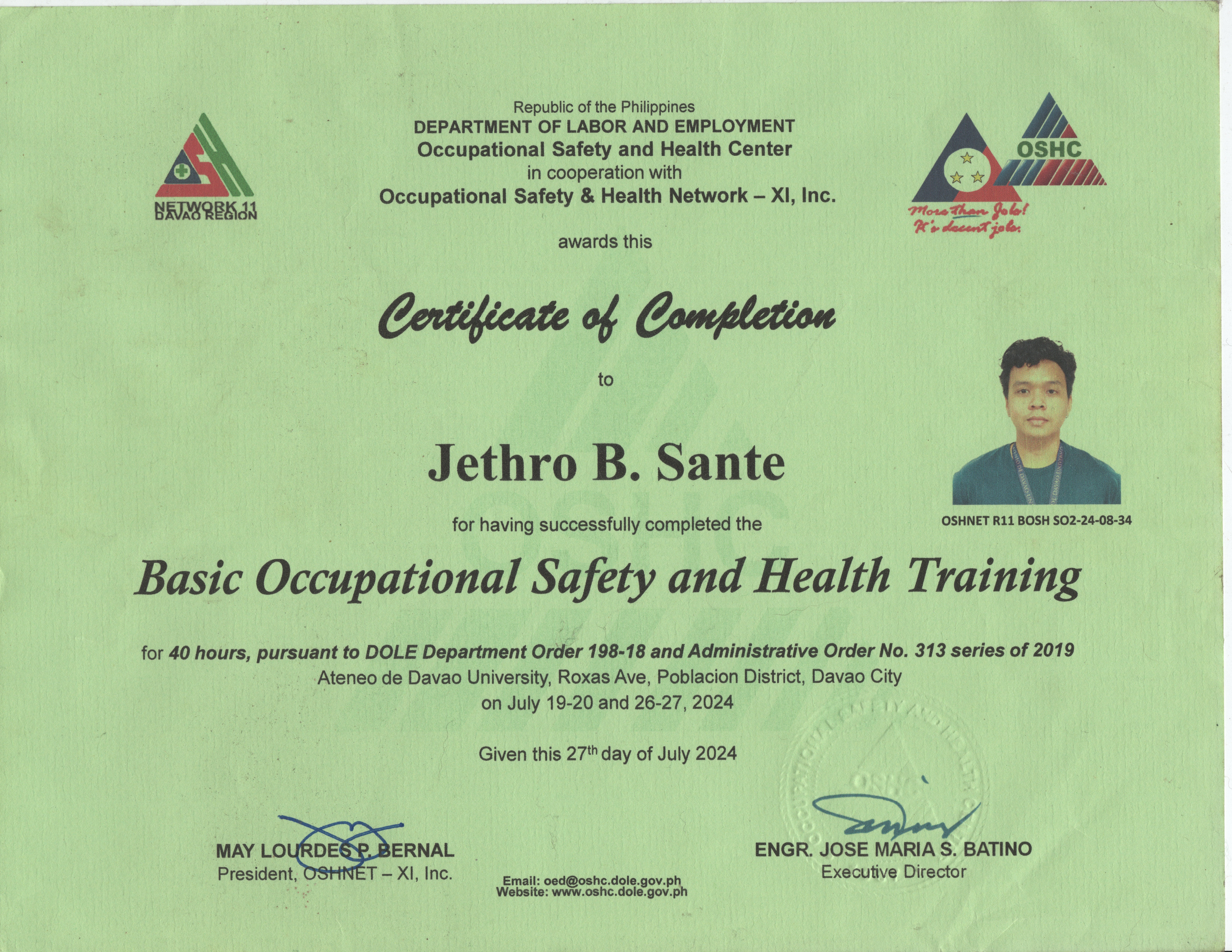 BOSH Training Certificate